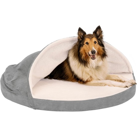 FurHaven 24 Inch Round Small Doughnut Dog Bed Plush Velvet Waves Hooded Calming Cuddler, Washable - Dark Grey, Small FurHaven 24 Inch Round Small Doughnut Dog Bed Plush Velvet Waves Hooded Calming Cuddler, Washable - Dark Grey, Small