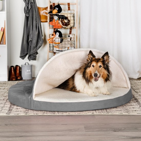 FurHaven 24 Inch Round Small Doughnut Dog Bed Plush Velvet Waves Hooded Calming Cuddler, Washable - Dark Grey, Small FurHaven 24 Inch Round Small Doughnut Dog Bed Plush Velvet Waves Hooded Calming Cuddler, Washable - Dark Grey, Small