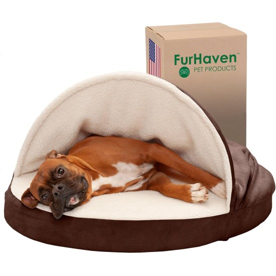 FurHaven 24 Inch Round Small Doughnut Dog Bed Plush Velvet Waves Hooded Calming Cuddler, Washable - Dark Grey, Small FurHaven 24 Inch Round Small Doughnut Dog Bed Plush Velvet Waves Hooded Calming Cuddler, Washable - Dark Grey, Small