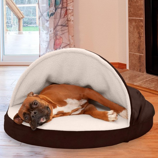 FurHaven 24 Inch Round Small Doughnut Dog Bed Plush Velvet Waves Hooded Calming Cuddler, Washable - Dark Grey, Small FurHaven 24 Inch Round Small Doughnut Dog Bed Plush Velvet Waves Hooded Calming Cuddler, Washable - Dark Grey, Small