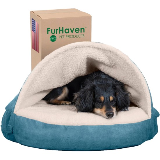 FurHaven 24 Inch Round Small Doughnut Dog Bed Plush Velvet Waves Hooded Calming Cuddler, Washable - Dark Grey, Small FurHaven 24 Inch Round Small Doughnut Dog Bed Plush Velvet Waves Hooded Calming Cuddler, Washable - Dark Grey, Small