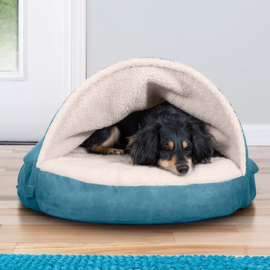 FurHaven 24 Inch Round Small Doughnut Dog Bed Plush Velvet Waves Hooded Calming Cuddler, Washable - Dark Grey, Small FurHaven 24 Inch Round Small Doughnut Dog Bed Plush Velvet Waves Hooded Calming Cuddler, Washable - Dark Grey, Small