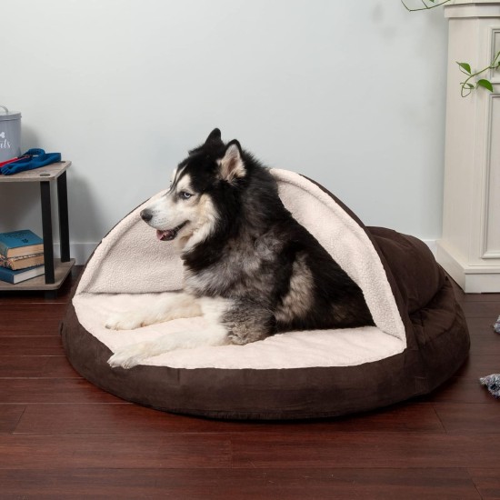 FurHaven 24 Inch Round Small Doughnut Dog Bed Plush Velvet Waves Hooded Calming Cuddler, Washable - Dark Grey, Small FurHaven 24 Inch Round Small Doughnut Dog Bed Plush Velvet Waves Hooded Calming Cuddler, Washable - Dark Grey, Small
