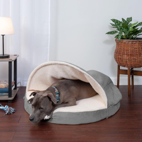 FurHaven 24 Inch Round Small Doughnut Dog Bed Plush Velvet Waves Hooded Calming Cuddler, Washable - Dark Grey, Small FurHaven 24 Inch Round Small Doughnut Dog Bed Plush Velvet Waves Hooded Calming Cuddler, Washable - Dark Grey, Small
