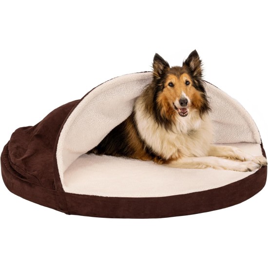 FurHaven 24 Inch Round Small Doughnut Dog Bed Plush Velvet Waves Hooded Calming Cuddler, Washable - Dark Grey, Small FurHaven 24 Inch Round Small Doughnut Dog Bed Plush Velvet Waves Hooded Calming Cuddler, Washable - Dark Grey, Small