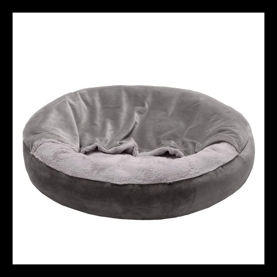 FurHaven 24 Inch Round Small Doughnut Dog Bed Plush Velvet Waves Hooded Calming Cuddler, Washable - Dark Grey, Small FurHaven 24 Inch Round Small Doughnut Dog Bed Plush Velvet Waves Hooded Calming Cuddler, Washable - Dark Grey, Small