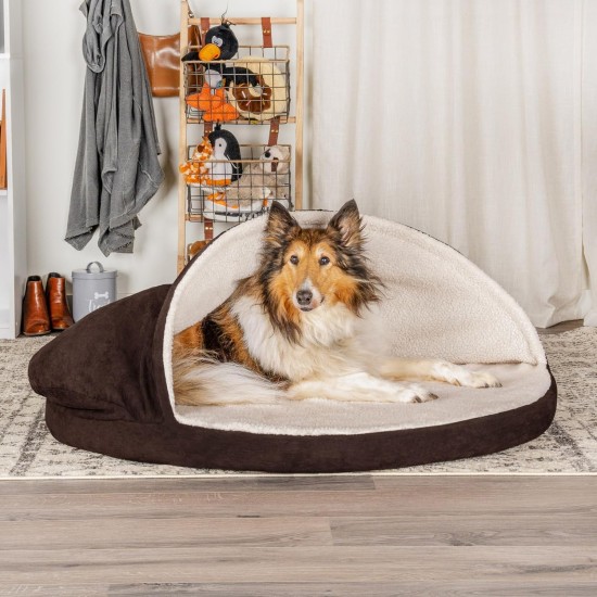 FurHaven 24 Inch Round Small Doughnut Dog Bed Plush Velvet Waves Hooded Calming Cuddler, Washable - Dark Grey, Small FurHaven 24 Inch Round Small Doughnut Dog Bed Plush Velvet Waves Hooded Calming Cuddler, Washable - Dark Grey, Small