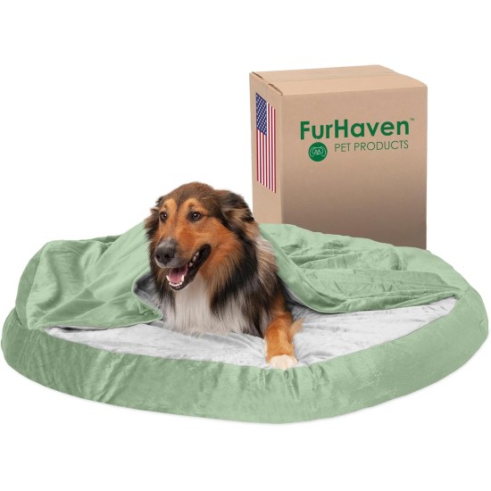 FurHaven 24 Inch Round Small Doughnut Dog Bed Plush Velvet Waves Hooded Calming Cuddler, Washable - Dark Grey, Small FurHaven 24 Inch Round Small Doughnut Dog Bed Plush Velvet Waves Hooded Calming Cuddler, Washable - Dark Grey, Small