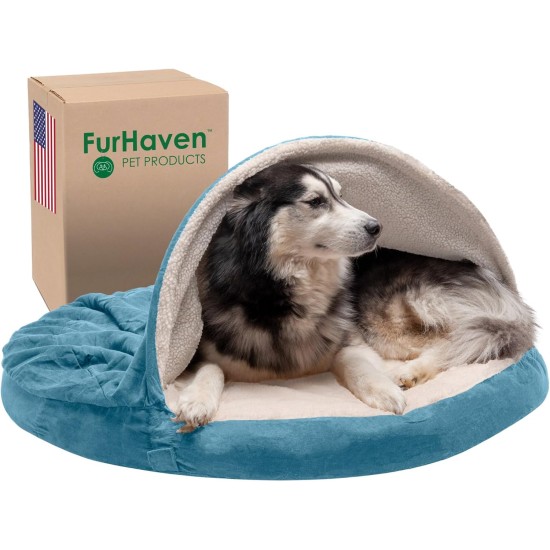 FurHaven 24 Inch Round Small Doughnut Dog Bed Plush Velvet Waves Hooded Calming Cuddler, Washable - Dark Grey, Small FurHaven 24 Inch Round Small Doughnut Dog Bed Plush Velvet Waves Hooded Calming Cuddler, Washable - Dark Grey, Small