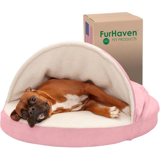 FurHaven 24 Inch Round Small Doughnut Dog Bed Plush Velvet Waves Hooded Calming Cuddler, Washable - Dark Grey, Small FurHaven 24 Inch Round Small Doughnut Dog Bed Plush Velvet Waves Hooded Calming Cuddler, Washable - Dark Grey, Small