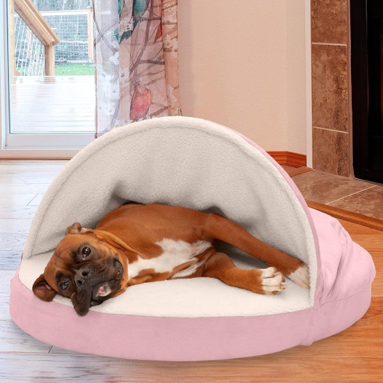 FurHaven 24 Inch Round Small Doughnut Dog Bed Plush Velvet Waves Hooded Calming Cuddler, Washable - Dark Grey, Small FurHaven 24 Inch Round Small Doughnut Dog Bed Plush Velvet Waves Hooded Calming Cuddler, Washable - Dark Grey, Small
