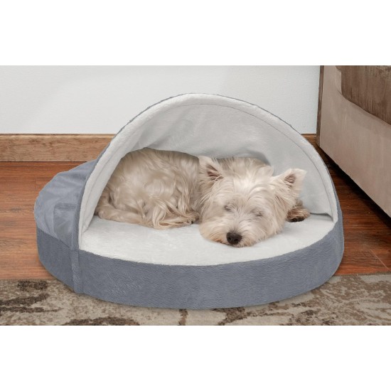 FurHaven 24 Inch Round Small Doughnut Dog Bed Plush Velvet Waves Hooded Calming Cuddler, Washable - Dark Grey, Small FurHaven 24 Inch Round Small Doughnut Dog Bed Plush Velvet Waves Hooded Calming Cuddler, Washable - Dark Grey, Small