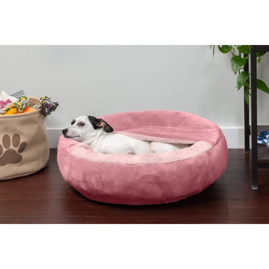 FurHaven 24 Inch Round Small Doughnut Dog Bed Plush Velvet Waves Hooded Calming Cuddler, Washable - Dark Grey, Small FurHaven 24 Inch Round Small Doughnut Dog Bed Plush Velvet Waves Hooded Calming Cuddler, Washable - Dark Grey, Small