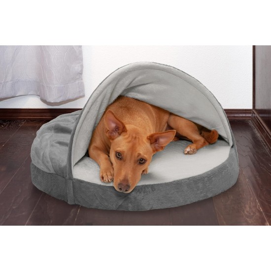 FurHaven 24 Inch Round Small Doughnut Dog Bed Plush Velvet Waves Hooded Calming Cuddler, Washable - Dark Grey, Small FurHaven 24 Inch Round Small Doughnut Dog Bed Plush Velvet Waves Hooded Calming Cuddler, Washable - Dark Grey, Small