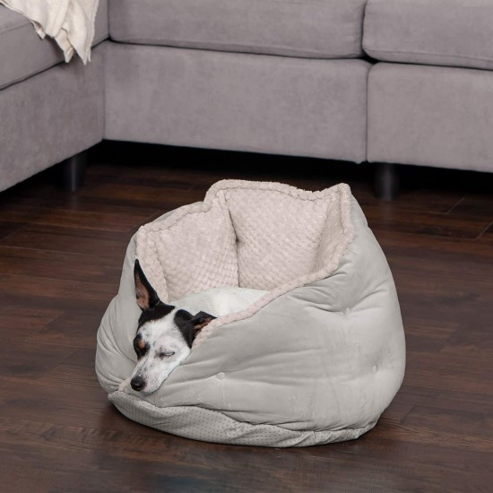 FurHaven 24 Inch Round Small Doughnut Dog Bed Plush Velvet Waves Hooded Calming Cuddler, Washable - Dark Grey, Small FurHaven 24 Inch Round Small Doughnut Dog Bed Plush Velvet Waves Hooded Calming Cuddler, Washable - Dark Grey, Small