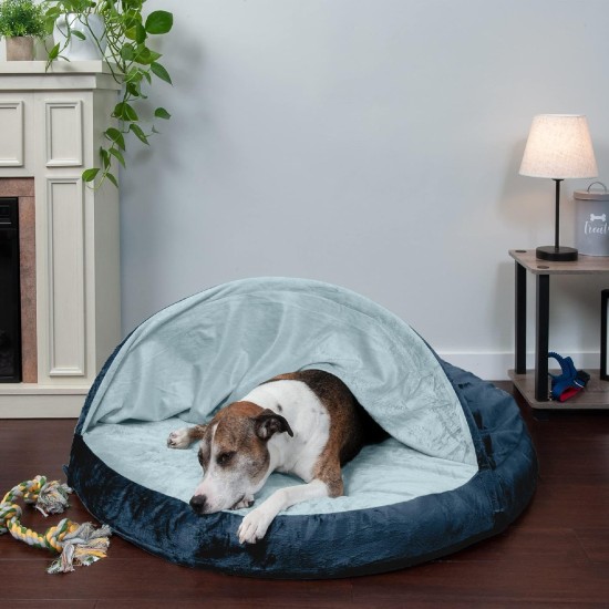 FurHaven 24 Inch Round Small Doughnut Dog Bed Plush Velvet Waves Hooded Calming Cuddler, Washable - Dark Grey, Small FurHaven 24 Inch Round Small Doughnut Dog Bed Plush Velvet Waves Hooded Calming Cuddler, Washable - Dark Grey, Small