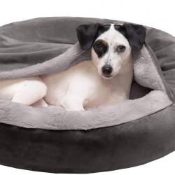 FurHaven 24 Inch Round Small Doughnut Dog Bed Plush Velvet Waves Hooded Calming Cuddler, Washable - Dark Grey, Small FurHaven 24 Inch Round Small Doughnut Dog Bed Plush Velvet Waves Hooded Calming Cuddler, Washable - Dark Grey, Small