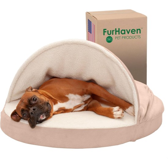 FurHaven 24 Inch Round Small Doughnut Dog Bed Plush Velvet Waves Hooded Calming Cuddler, Washable - Dark Grey, Small FurHaven 24 Inch Round Small Doughnut Dog Bed Plush Velvet Waves Hooded Calming Cuddler, Washable - Dark Grey, Small