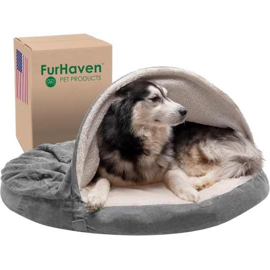 FurHaven 24 Inch Round Small Doughnut Dog Bed Plush Velvet Waves Hooded Calming Cuddler, Washable - Dark Grey, Small FurHaven 24 Inch Round Small Doughnut Dog Bed Plush Velvet Waves Hooded Calming Cuddler, Washable - Dark Grey, Small
