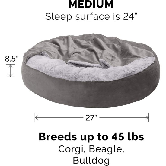 FurHaven 24 Inch Round Small Doughnut Dog Bed Plush Velvet Waves Hooded Calming Cuddler, Washable - Dark Grey, Small FurHaven 24 Inch Round Small Doughnut Dog Bed Plush Velvet Waves Hooded Calming Cuddler, Washable - Dark Grey, Small