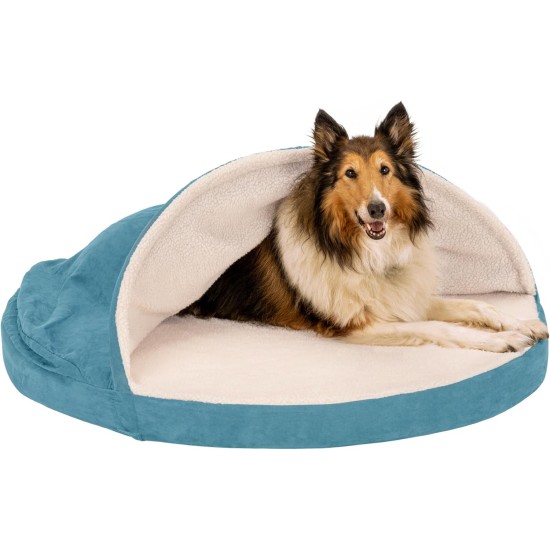 FurHaven 24 Inch Round Small Doughnut Dog Bed Plush Velvet Waves Hooded Calming Cuddler, Washable - Dark Grey, Small FurHaven 24 Inch Round Small Doughnut Dog Bed Plush Velvet Waves Hooded Calming Cuddler, Washable - Dark Grey, Small