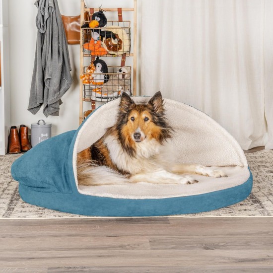 FurHaven 24 Inch Round Small Doughnut Dog Bed Plush Velvet Waves Hooded Calming Cuddler, Washable - Dark Grey, Small FurHaven 24 Inch Round Small Doughnut Dog Bed Plush Velvet Waves Hooded Calming Cuddler, Washable - Dark Grey, Small