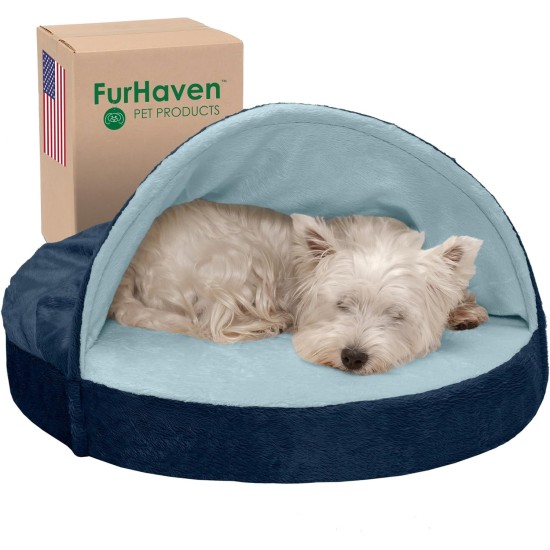 FurHaven 24 Inch Round Small Doughnut Dog Bed Plush Velvet Waves Hooded Calming Cuddler, Washable - Dark Grey, Small FurHaven 24 Inch Round Small Doughnut Dog Bed Plush Velvet Waves Hooded Calming Cuddler, Washable - Dark Grey, Small