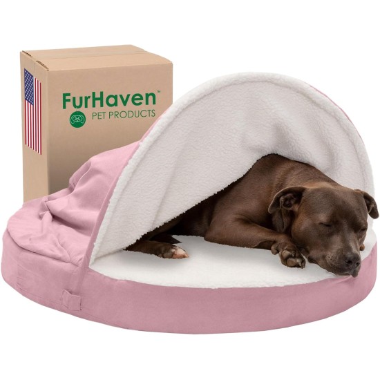 FurHaven 24 Inch Round Small Doughnut Dog Bed Plush Velvet Waves Hooded Calming Cuddler, Washable - Dark Grey, Small FurHaven 24 Inch Round Small Doughnut Dog Bed Plush Velvet Waves Hooded Calming Cuddler, Washable - Dark Grey, Small