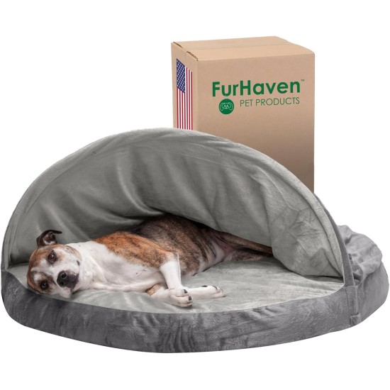 FurHaven 24 Inch Round Small Doughnut Dog Bed Plush Velvet Waves Hooded Calming Cuddler, Washable - Dark Grey, Small FurHaven 24 Inch Round Small Doughnut Dog Bed Plush Velvet Waves Hooded Calming Cuddler, Washable - Dark Grey, Small