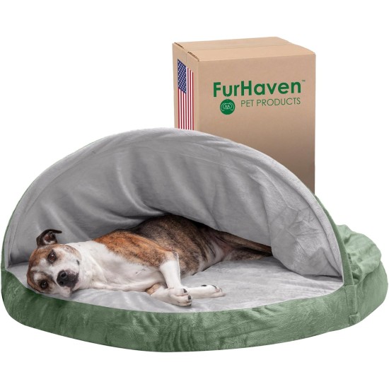 FurHaven 24 Inch Round Small Doughnut Dog Bed Plush Velvet Waves Hooded Calming Cuddler, Washable - Dark Grey, Small FurHaven 24 Inch Round Small Doughnut Dog Bed Plush Velvet Waves Hooded Calming Cuddler, Washable - Dark Grey, Small