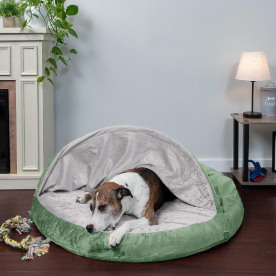 FurHaven 24 Inch Round Small Doughnut Dog Bed Plush Velvet Waves Hooded Calming Cuddler, Washable - Dark Grey, Small FurHaven 24 Inch Round Small Doughnut Dog Bed Plush Velvet Waves Hooded Calming Cuddler, Washable - Dark Grey, Small