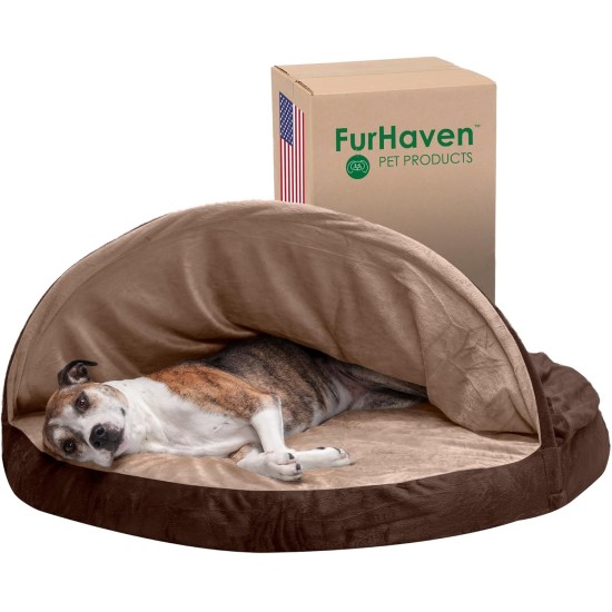 FurHaven 24 Inch Round Small Doughnut Dog Bed Plush Velvet Waves Hooded Calming Cuddler, Washable - Dark Grey, Small FurHaven 24 Inch Round Small Doughnut Dog Bed Plush Velvet Waves Hooded Calming Cuddler, Washable - Dark Grey, Small