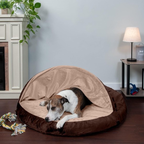 FurHaven 24 Inch Round Small Doughnut Dog Bed Plush Velvet Waves Hooded Calming Cuddler, Washable - Dark Grey, Small FurHaven 24 Inch Round Small Doughnut Dog Bed Plush Velvet Waves Hooded Calming Cuddler, Washable - Dark Grey, Small