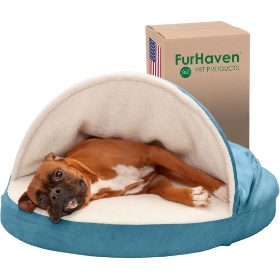 FurHaven 24 Inch Round Small Doughnut Dog Bed Plush Velvet Waves Hooded Calming Cuddler, Washable - Dark Grey, Small FurHaven 24 Inch Round Small Doughnut Dog Bed Plush Velvet Waves Hooded Calming Cuddler, Washable - Dark Grey, Small