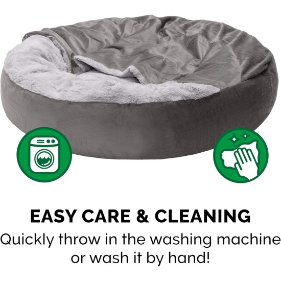 FurHaven 24 Inch Round Small Doughnut Dog Bed Plush Velvet Waves Hooded Calming Cuddler, Washable - Dark Grey, Small FurHaven 24 Inch Round Small Doughnut Dog Bed Plush Velvet Waves Hooded Calming Cuddler, Washable - Dark Grey, Small