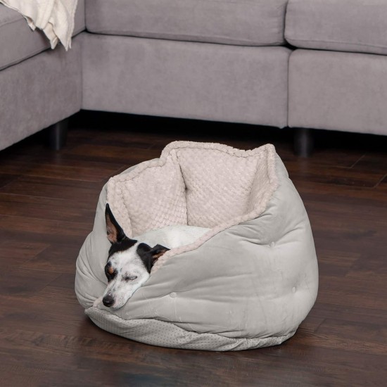 FurHaven 24 Inch Round Small Doughnut Dog Bed Plush Velvet Waves Hooded Calming Cuddler, Washable - Dark Grey, Small FurHaven 24 Inch Round Small Doughnut Dog Bed Plush Velvet Waves Hooded Calming Cuddler, Washable - Dark Grey, Small