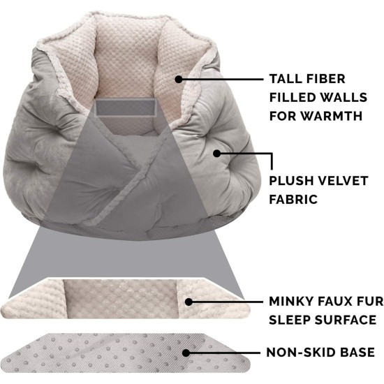 FurHaven 24 Inch Round Small Doughnut Dog Bed Plush Velvet Waves Hooded Calming Cuddler, Washable - Dark Grey, Small FurHaven 24 Inch Round Small Doughnut Dog Bed Plush Velvet Waves Hooded Calming Cuddler, Washable - Dark Grey, Small