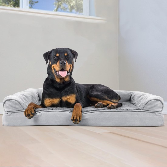 FurHaven Pet Quilted Orthopedic Sofa Bed, Large, Silver Gray FurHaven Pet Quilted Orthopedic Sofa Bed, Large, Silver Gray