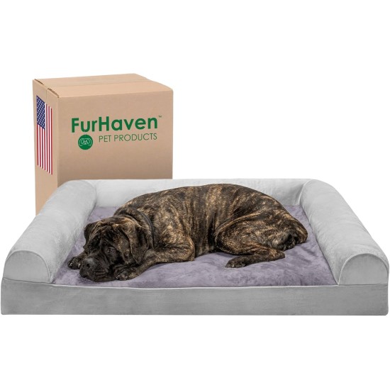 FurHaven Pet Quilted Orthopedic Sofa Bed, Large, Silver Gray FurHaven Pet Quilted Orthopedic Sofa Bed, Large, Silver Gray