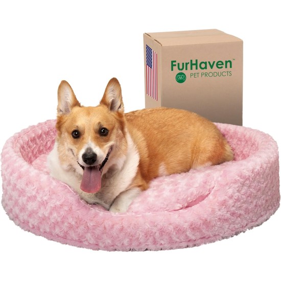 FurHaven Ultra Plush Oval Pet Bed, Jumbo, Strawberry FurHaven Ultra Plush Oval Pet Bed, Jumbo, Strawberry