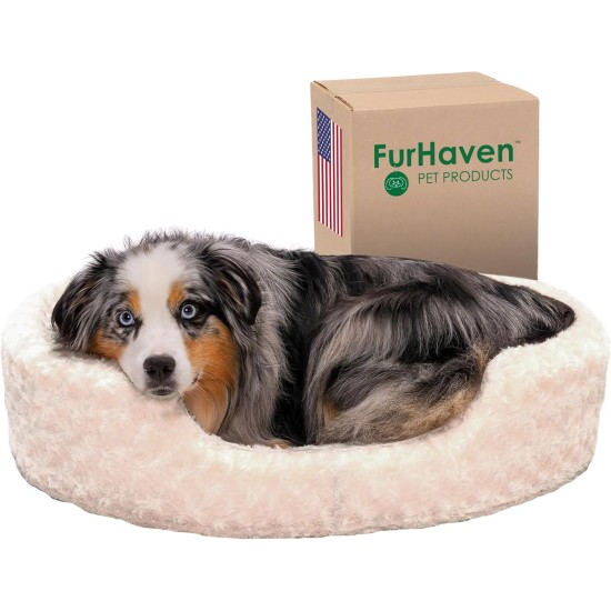 FurHaven Ultra Plush Oval Pet Bed, Jumbo, Strawberry FurHaven Ultra Plush Oval Pet Bed, Jumbo, Strawberry