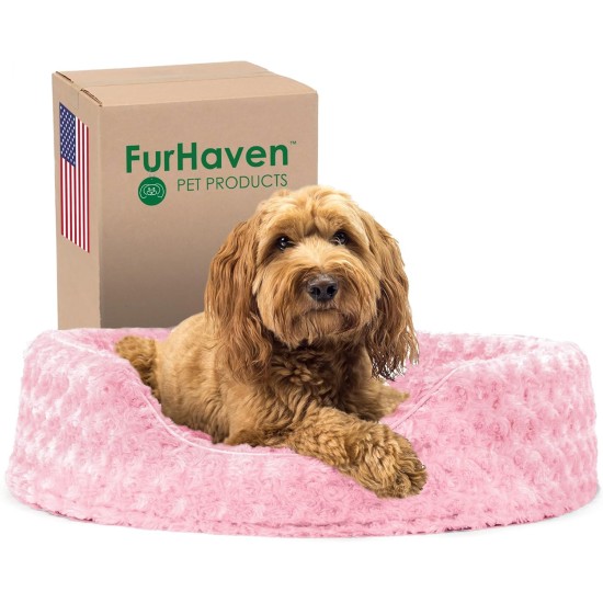 FurHaven Ultra Plush Oval Pet Bed, Jumbo, Strawberry FurHaven Ultra Plush Oval Pet Bed, Jumbo, Strawberry