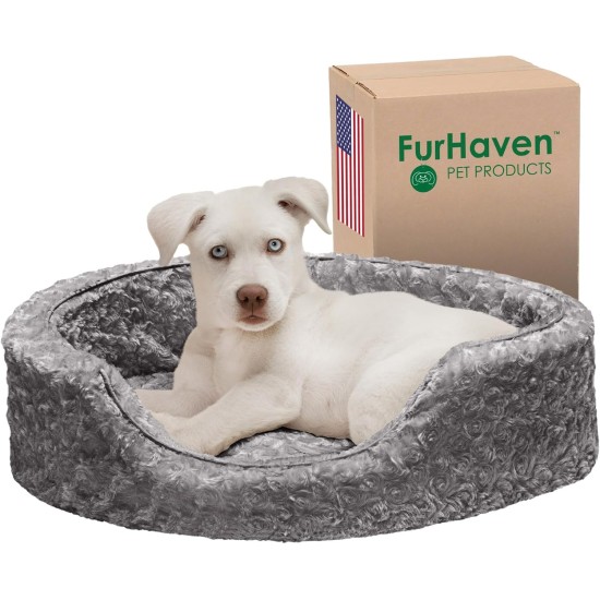 FurHaven Ultra Plush Oval Pet Bed, Jumbo, Strawberry FurHaven Ultra Plush Oval Pet Bed, Jumbo, Strawberry