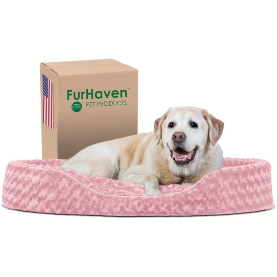 FurHaven Ultra Plush Oval Pet Bed, Jumbo, Strawberry