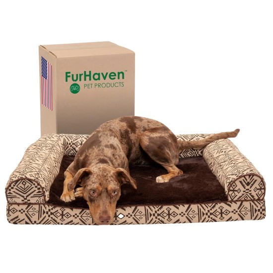 Furhaven Large Memory Foam Dog Bed Plush & Southwest Kilim Decor Sofa-Style w/Removable Washable Cover - Desert Brown, Large Furhaven Large Memory Foam Dog Bed Plush & Southwest Kilim Decor Sofa-Style w/Removable Washable Cover - Desert Brown, Large