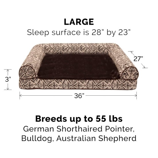 Furhaven Large Memory Foam Dog Bed Plush & Southwest Kilim Decor Sofa-Style w/Removable Washable Cover - Desert Brown, Large Furhaven Large Memory Foam Dog Bed Plush & Southwest Kilim Decor Sofa-Style w/Removable Washable Cover - Desert Brown, Large