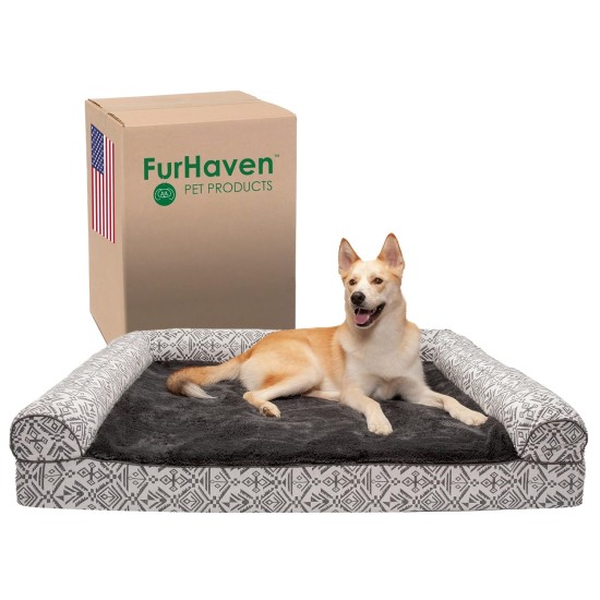 Furhaven Large Memory Foam Dog Bed Plush & Southwest Kilim Decor Sofa-Style w/Removable Washable Cover - Desert Brown, Large Furhaven Large Memory Foam Dog Bed Plush & Southwest Kilim Decor Sofa-Style w/Removable Washable Cover - Desert Brown, Large