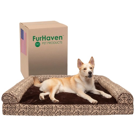 Furhaven Large Memory Foam Dog Bed Plush & Southwest Kilim Decor Sofa-Style w/Removable Washable Cover - Desert Brown, Large Furhaven Large Memory Foam Dog Bed Plush & Southwest Kilim Decor Sofa-Style w/Removable Washable Cover - Desert Brown, Large