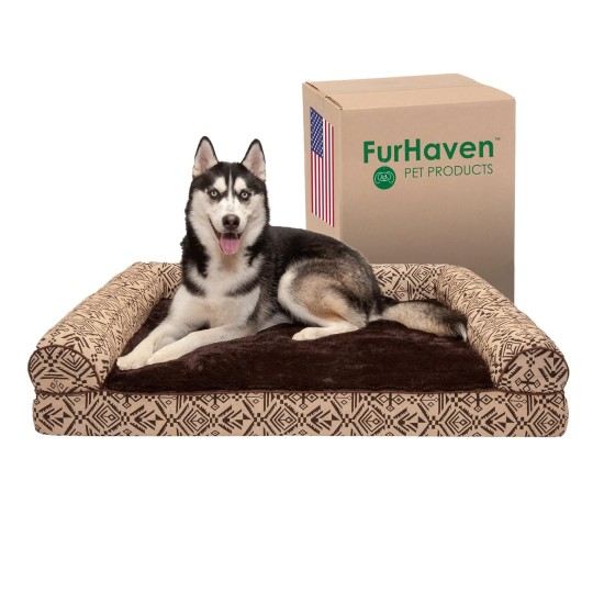 Furhaven Large Memory Foam Dog Bed Plush & Southwest Kilim Decor Sofa-Style w/Removable Washable Cover - Desert Brown, Large Furhaven Large Memory Foam Dog Bed Plush & Southwest Kilim Decor Sofa-Style w/Removable Washable Cover - Desert Brown, Large