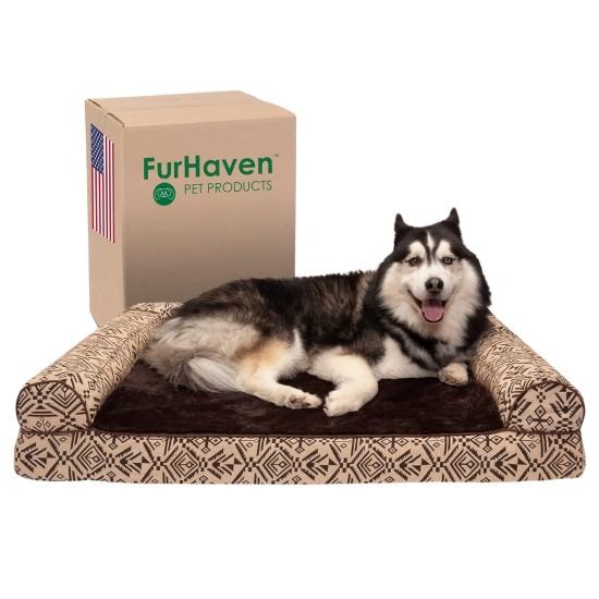 Furhaven Large Memory Foam Dog Bed Plush & Southwest Kilim Decor Sofa-Style w/Removable Washable Cover - Desert Brown, Large Furhaven Large Memory Foam Dog Bed Plush & Southwest Kilim Decor Sofa-Style w/Removable Washable Cover - Desert Brown, Large